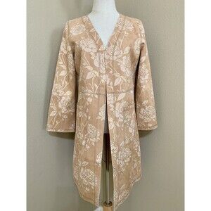 Anthropologie‎ Solitaire Vegan Suede Floral Duster Jacket Coat Gold Tan Small